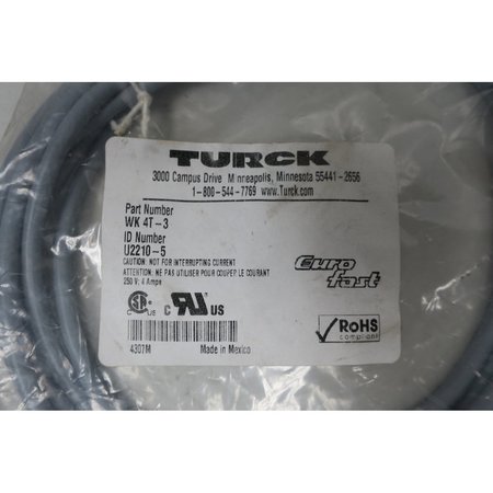 Turck Euro Fast 250V-Ac Cordset Cable WK 4T-3